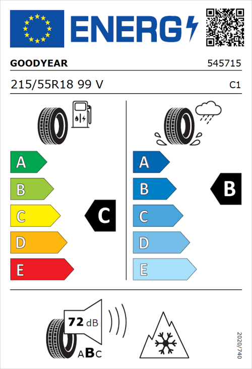 Tyre Label for Goodyear Vector 4Seasons SUV Gen-2 215/55R18 99V