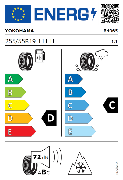 Tyre Label for Yokohama Geolandar-G015 255/55R19 111H