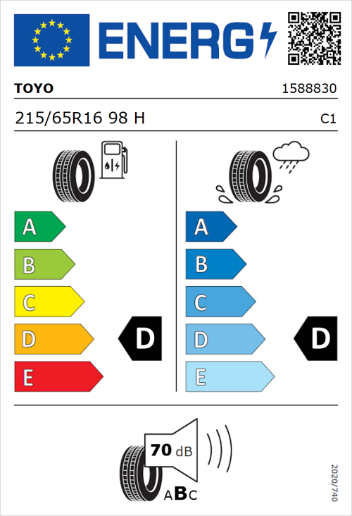 Tyre Label for Toyo Open Country AT 215/65R16 98H