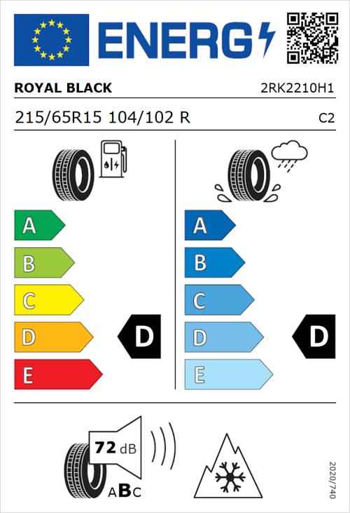 Tyre Label for Royal Black Winter HP 215/65R15 104/102R