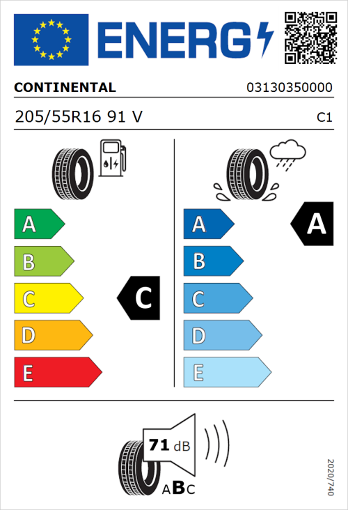 Tyre Label for Continental Premium Contact 7 205/55R16 91V