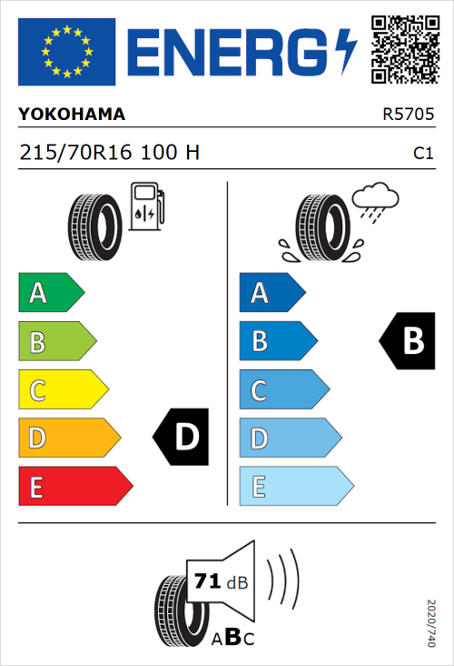 Tyre Label for Yokohama Geolandar CV G058 215/70R16 100H