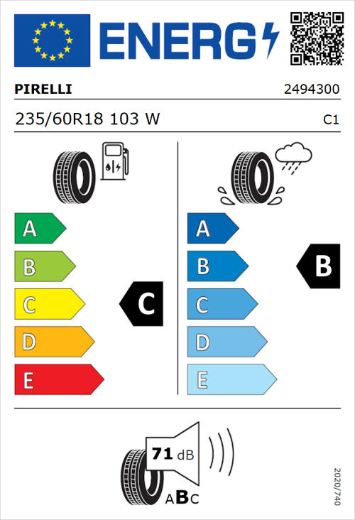 Tyre Label for Pirelli Scorpion Verde 235/60R18 103W